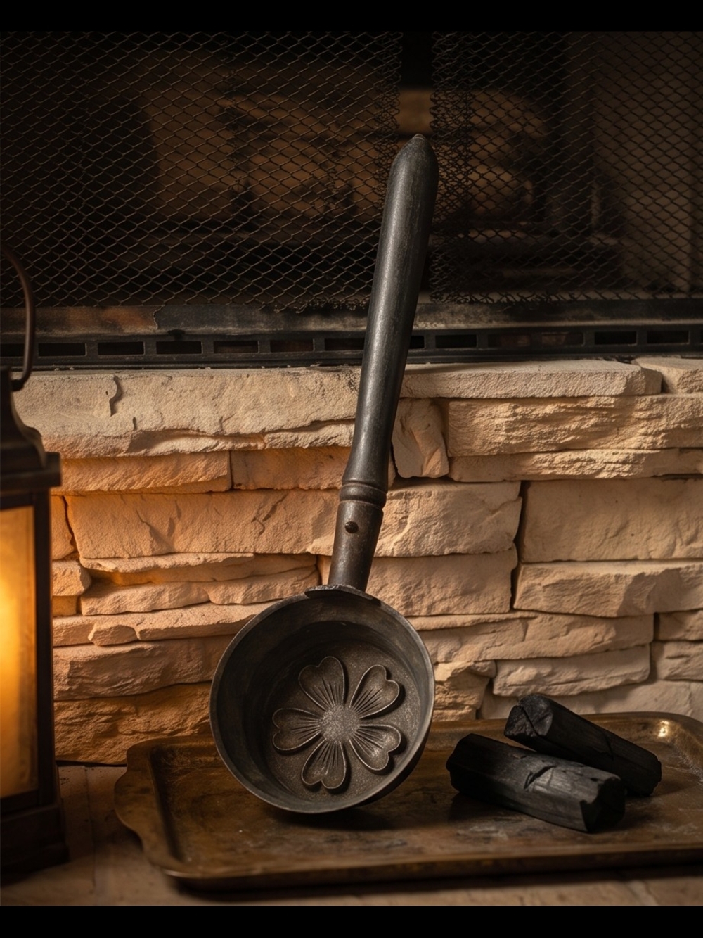 Antique-Style Decorative Metal Ladle in Dark Patina